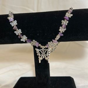 Purple stone and butterfly necklace